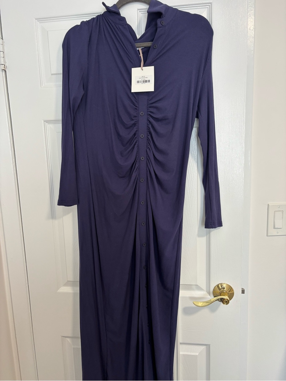 Long Sleeve Ruched Front Maxi Dress - Navy